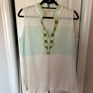 Tory Burch Embroidered Sleeveless Top - White and Green